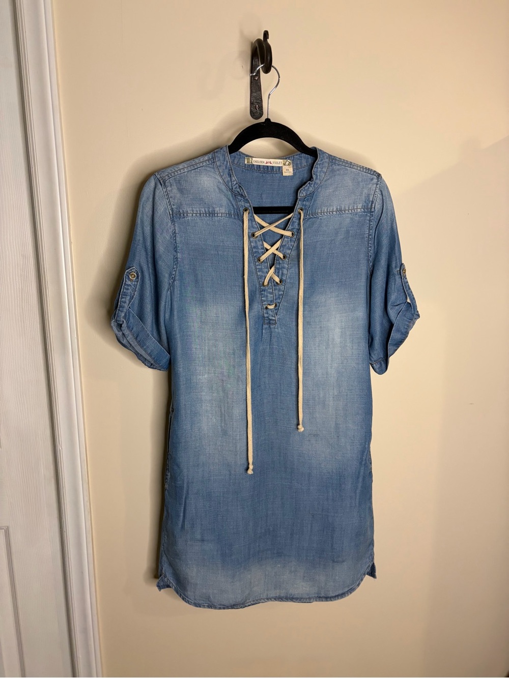 Chelsea & Violet Light Blue Lace-Up Chambray Midi Dress #1061